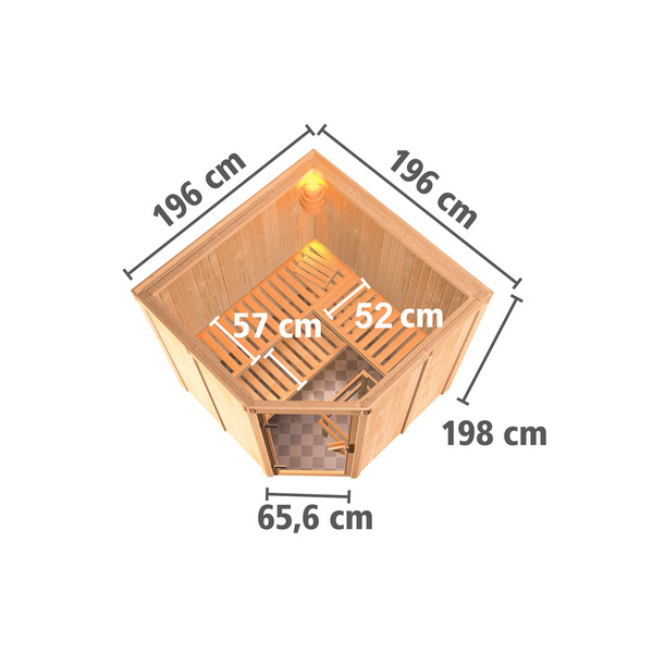 Systemsauna Jarin mit Tür graphit SET mit Ofen 9kW ext. Strg Easy 1960x1960x1980mm