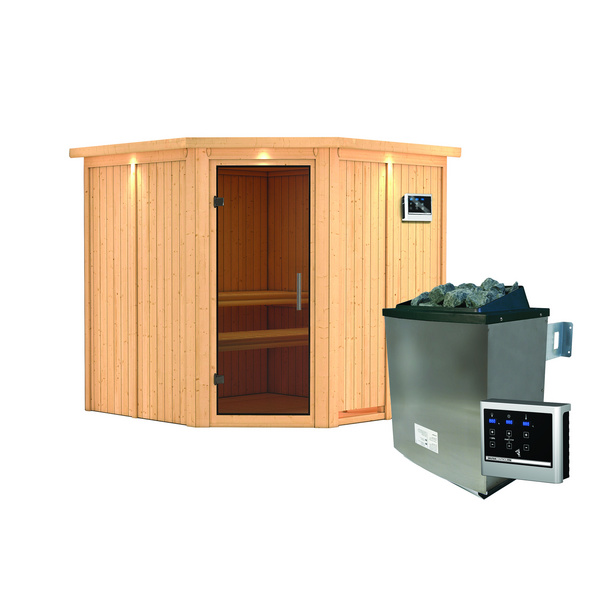 Systemsauna Jarin mit Kranz und Tür graphit SET mit Ofen 9kW ext. Strg Easy 2100x2100x2020mm