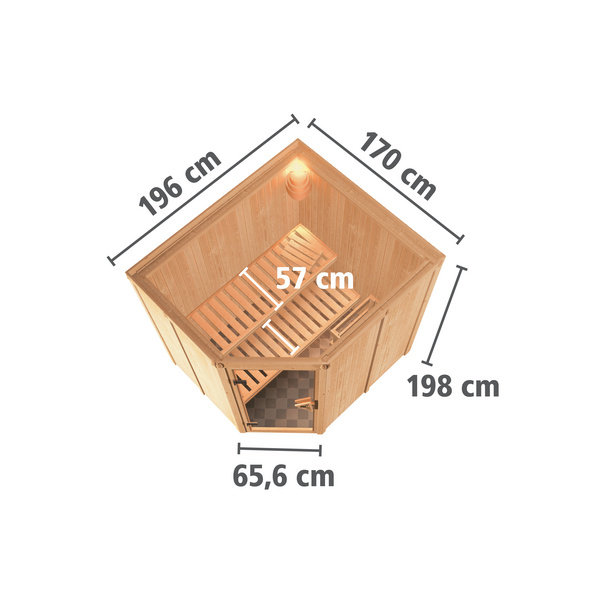 Systemsauna Siirin mit Tür graphit SET mit Ofen 9kW Bio ext. Strg Easy 1960x1700x1980mm