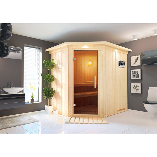 Systemsauna Siirin mit Kranz und Tür graphit SET mit Ofen 9kW Bio ext. Strg Easy 2100x1840x2020mm