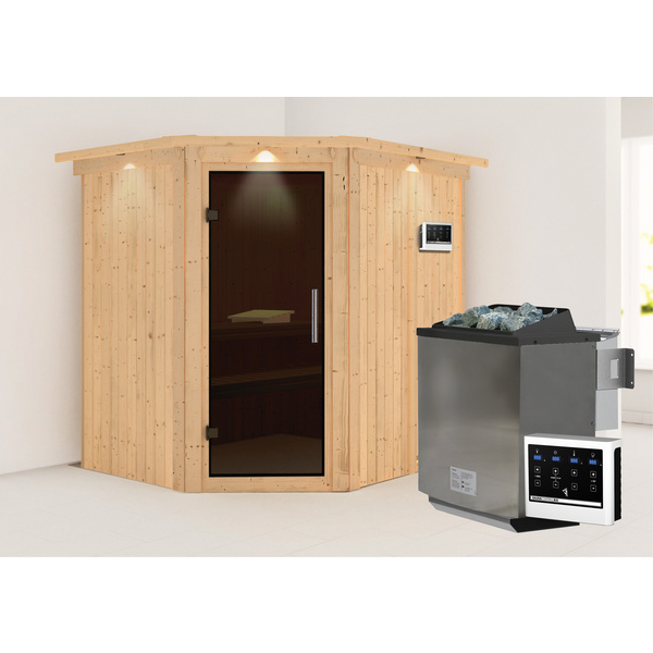 Systemsauna Siirin mit Kranz und Tür graphit SET mit Ofen 9kW Bio ext. Strg Easy 2100x1840x2020mm