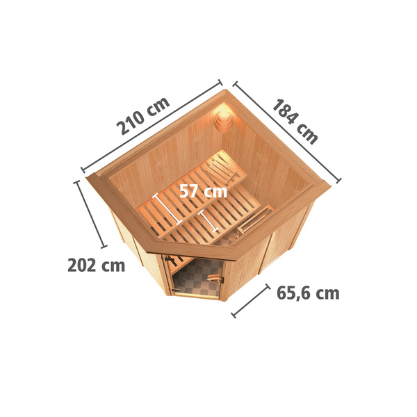 Systemsauna Siirin mit Kranz und Tür graphit SET mit Ofen 9kW Bio ext. Strg Easy 2100x1840x2020mm