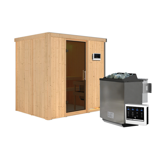 Systemsauna Bodin mit Tür graphit SET mit Ofen 9kW Bio ext. Strg. Easy 1960x1510x1980mm