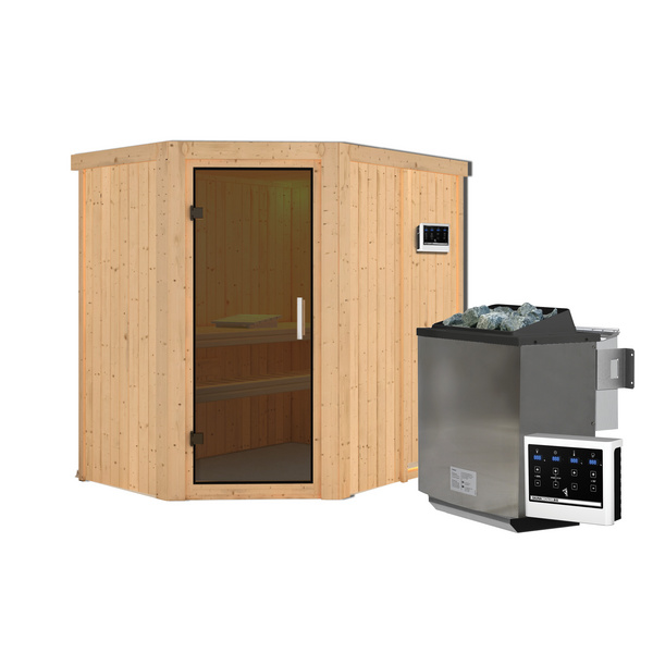Systemsauna Carin mit Tür graphit SET mit Ofen 9kW Bio ext. Strg. Easy 1510x1960x1980mm