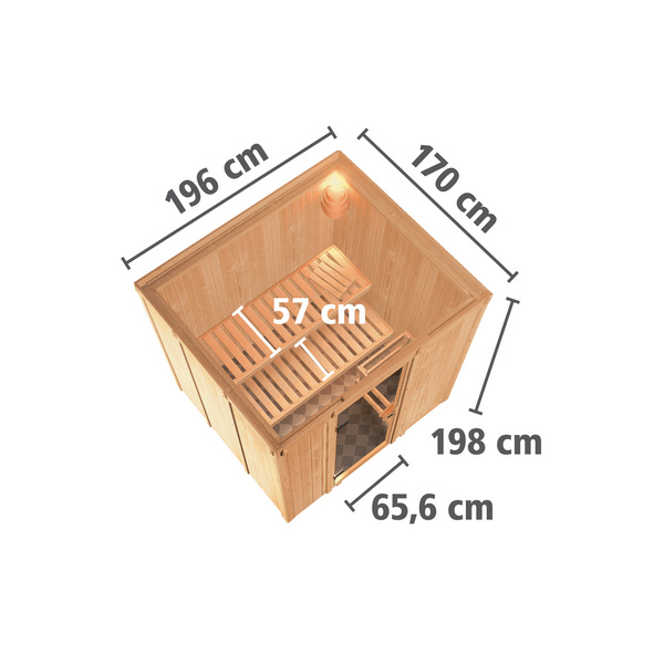 Systemsauna Sodin mit Tür graphit SET mit Ofen 9kW Bio ext. Strg. Easy 1960x1700x1980mm