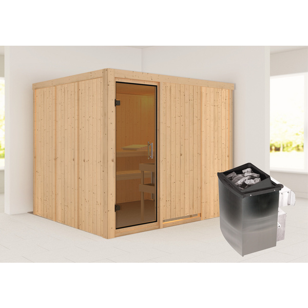 Systemsauna Gobin mit Tür graphit SET mit Ofen 9kW integr. Strg 2310x1960x1980mm
