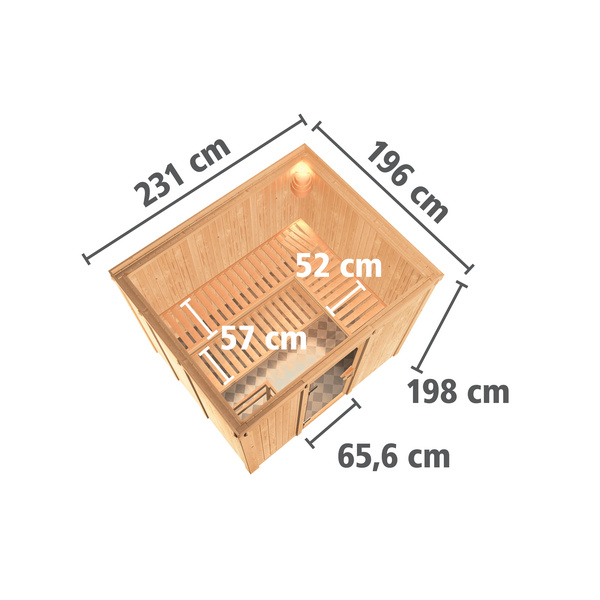 Systemsauna Gobin mit Tür graphit SET mit Ofen 9kW integr. Strg 2310x1960x1980mm