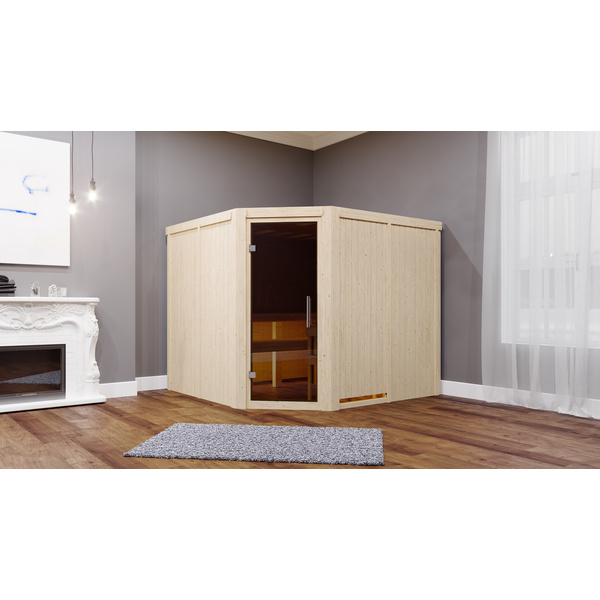 Systemsauna Malin mit Tür graphit SET mit Ofen 9kW Bio ext. Strg Easy 2310x1960x1980mm