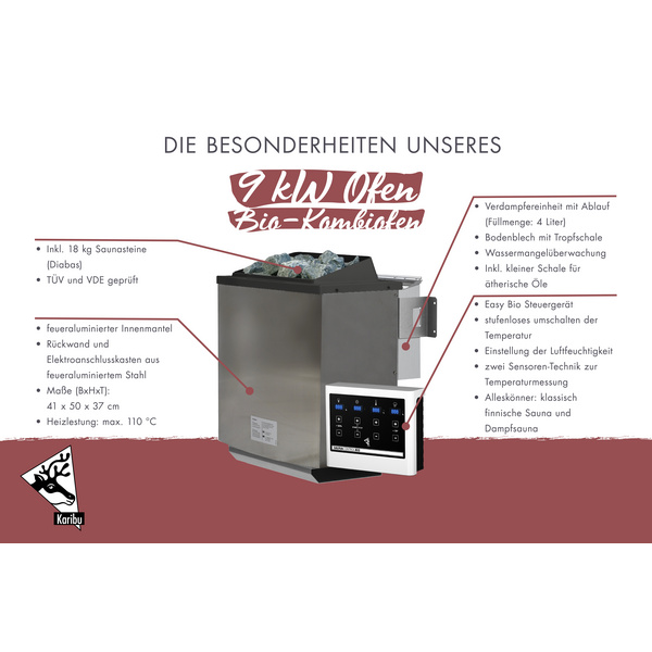 Saunaofen Bio SET mit Steinen und Steuergerät Bio-Easy