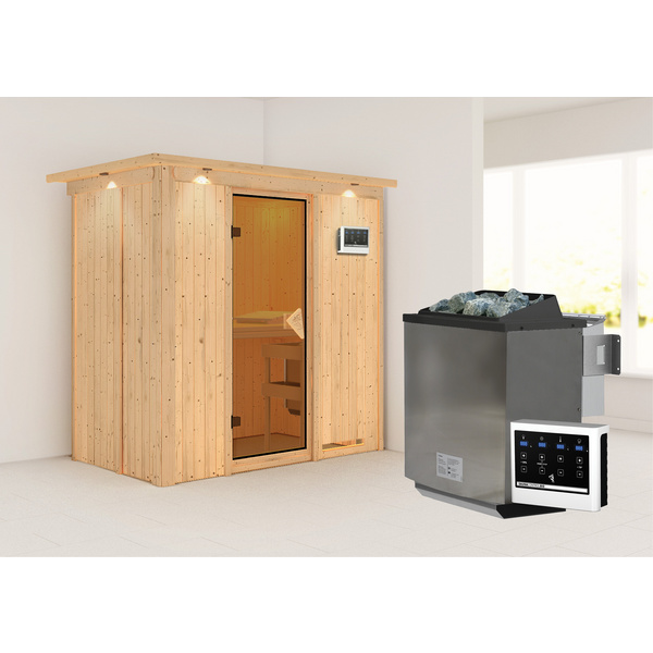 Systemsauna Variado mit bronz. Tür und Kranz SET mit Ofen 9kW Bio ext. Strg. Easy 2100x1320x2020mm