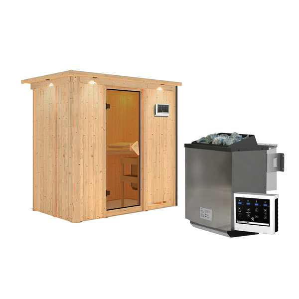 Systemsauna Variado mit bronz. Tür und Kranz SET mit Ofen 9kW Bio ext. Strg. Easy 2100x1320x2020mm