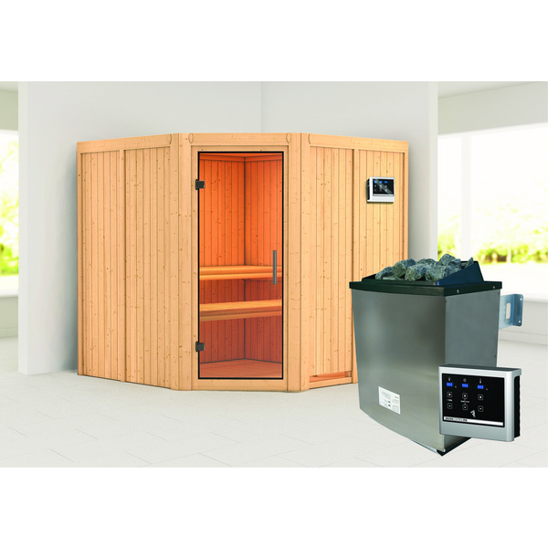 Systemsauna Jarin mit Klarglastür SET mit Ofen 9KW externe Strg easy 1960x1960x1980mm