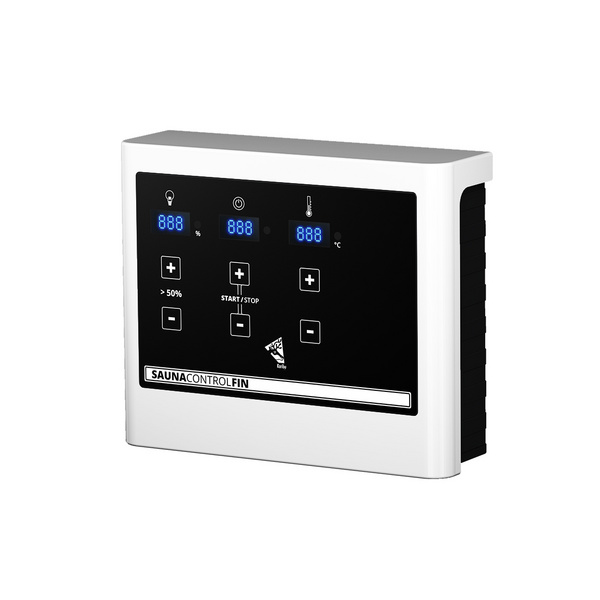 Systemsauna Gobin mit Klarglastür und Kranz SET Ofen 9KW externe Strg easy 2450x2100x2020mm