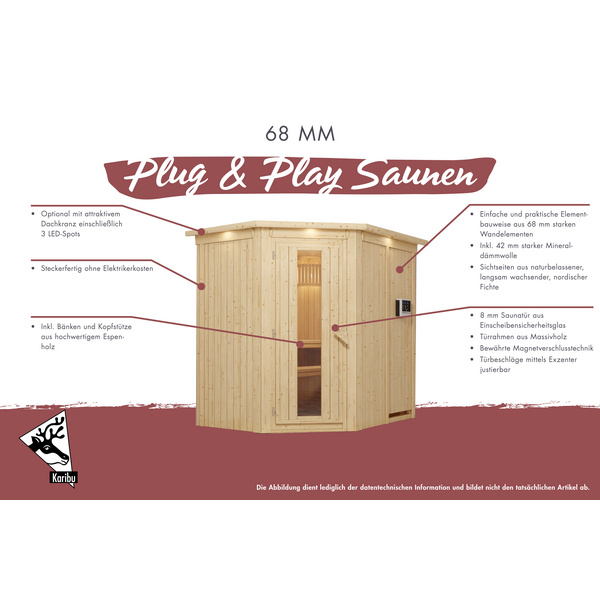 Systemsauna Daria mit Tür graphit und Kranz SET Ofen 3,6kW Bio-Ofen externe Strg. Easy 2100x1840x2020mm