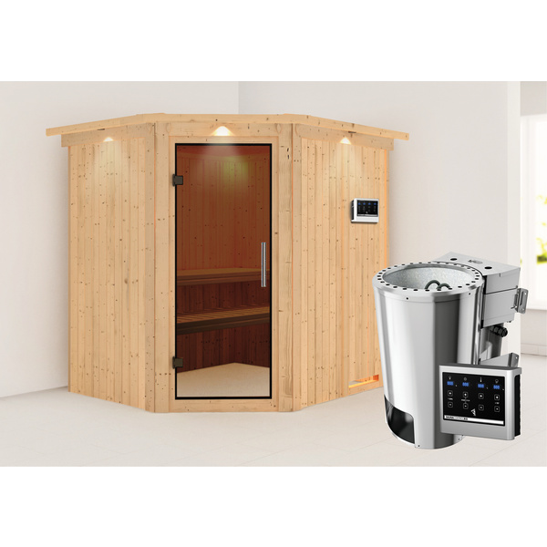 Systemsauna Lilja mit Tür graphit und Kranz SET Ofen 3,6kW Bio-Ofen externe Strg. Easy 2100x1840x2020mm