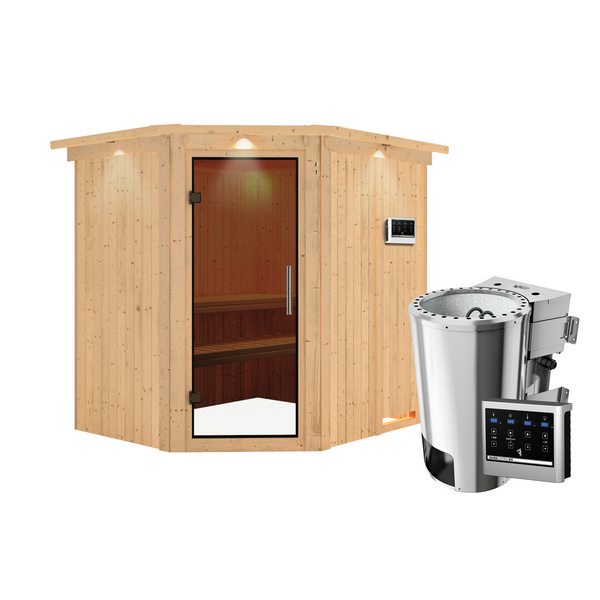 Systemsauna Lilja mit Tür graphit und Kranz SET Ofen 3,6kW Bio-Ofen externe Strg. Easy 2100x1840x2020mm