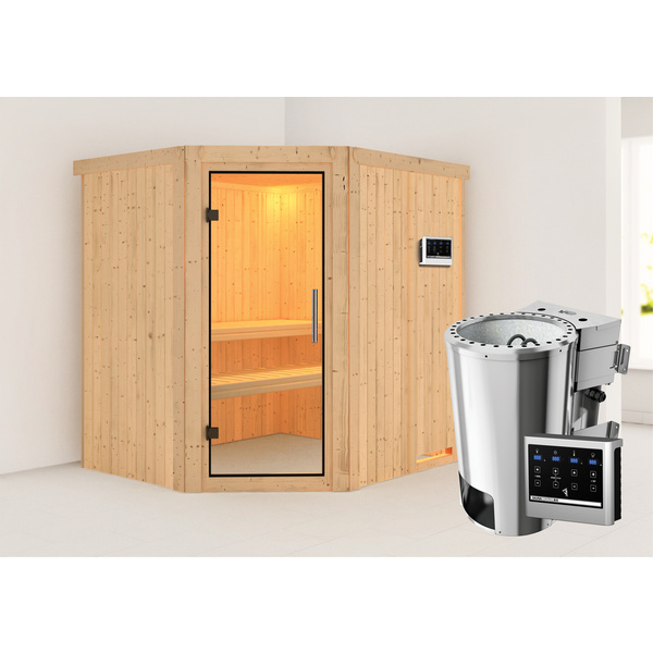 Systemsauna Lilja mit Klarglastür SET Ofen 3,6kW Bio-Ofen externe Strg. Easy 1960x1700x1980mm