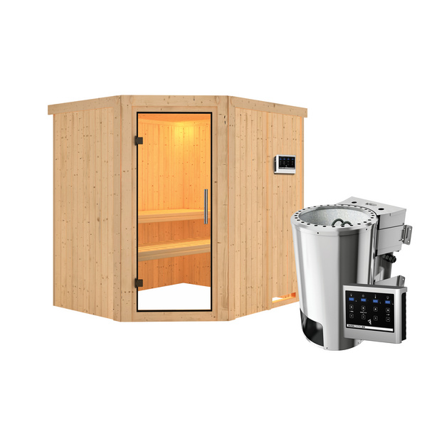 Systemsauna Lilja mit Klarglastür SET Ofen 3,6kW Bio-Ofen externe Strg. Easy 1960x1700x1980mm