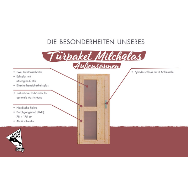 Türpaket Außensauna Milchglasoptik naturbelassen