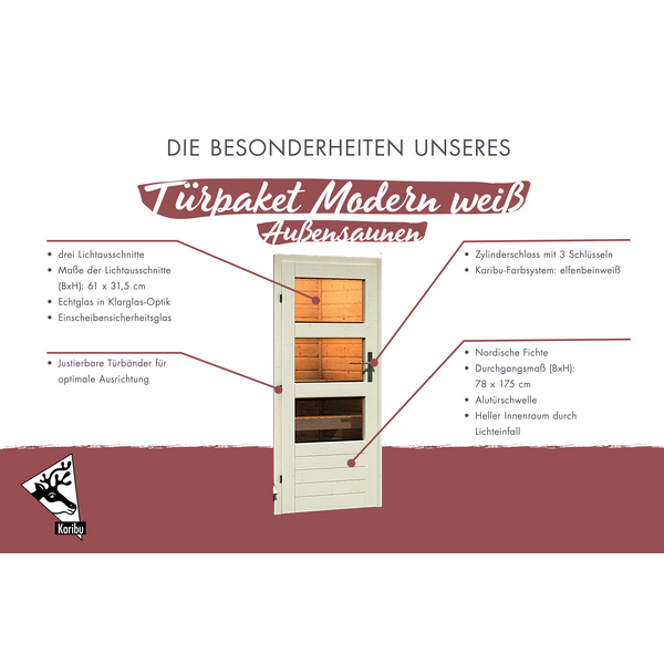 Türpaket Außensauna Modern elfenbeinweiß