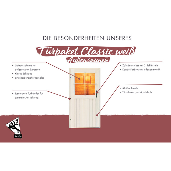 Türpaket Außensauna klassisch hellelfenbeinweiß