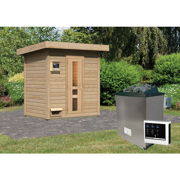 Saunahaus Hytti 1 SET naturbelassen mit Ofen 9kW ext. Strg. 1460x1960x2280mm