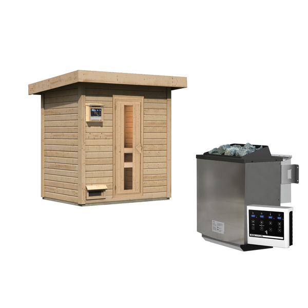 Saunahaus Hytti 1 SET naturbelassen mit Ofen 9kW Bio ext. Strg. 1460x1960x2280mm