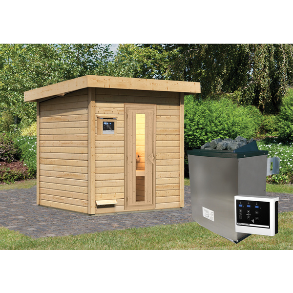 Saunahaus Hytti 2 SET naturbelassen mit Ofen 9kW ext. Strg. 1960x1960x2280mm