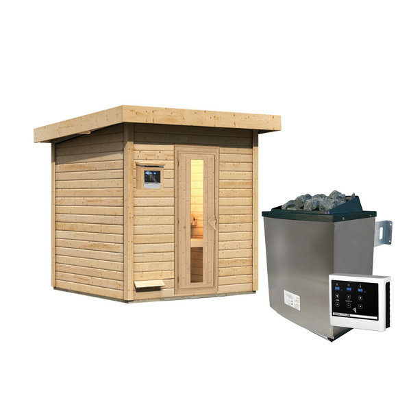 Saunahaus Hytti 2 SET naturbelassen mit Ofen 9kW ext. Strg. 1960x1960x2280mm