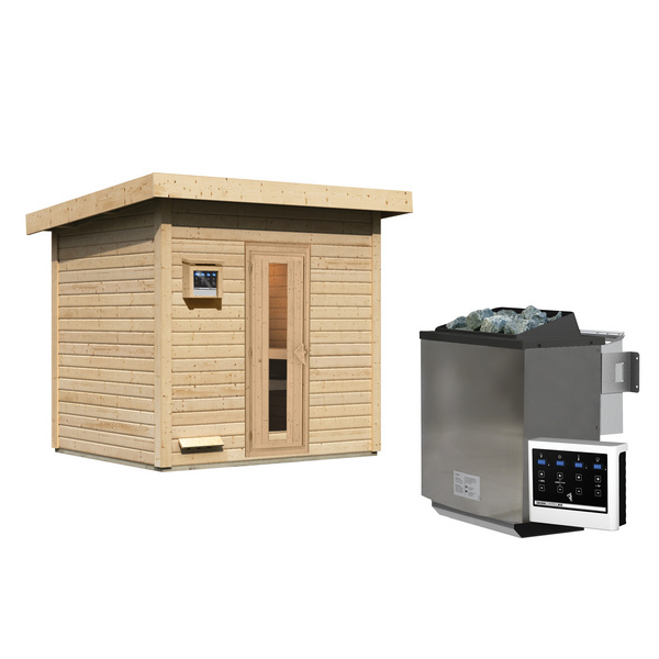 Saunahaus Hytti 3 SET naturbelassen mit Ofen 9kW Bio ext. Strg. 1960x2310x2280mm