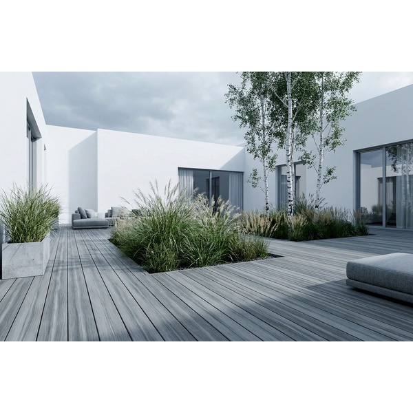 Terrassendiele GCC massiv malui grau einseitig glatt, längsseitige Nut, SIGNUM - 21 x 145 mm