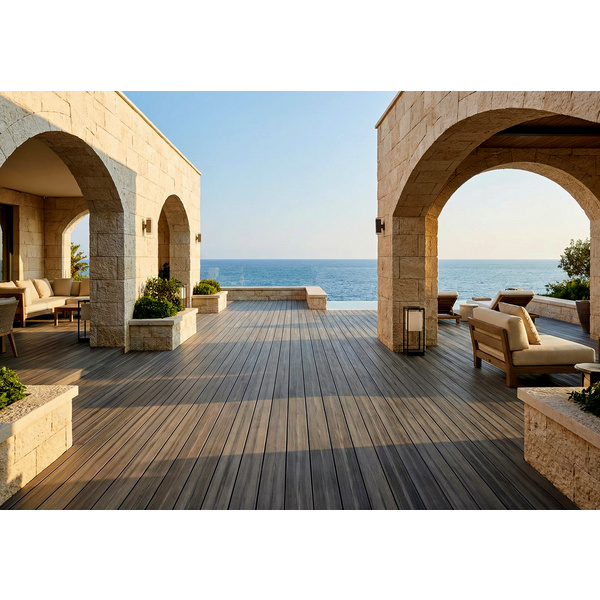 Terrassendiele GCC massiv varia schokoschwarz einseitig glatt, längsseitige Nut, SIGNUM - 21 x 145 mm