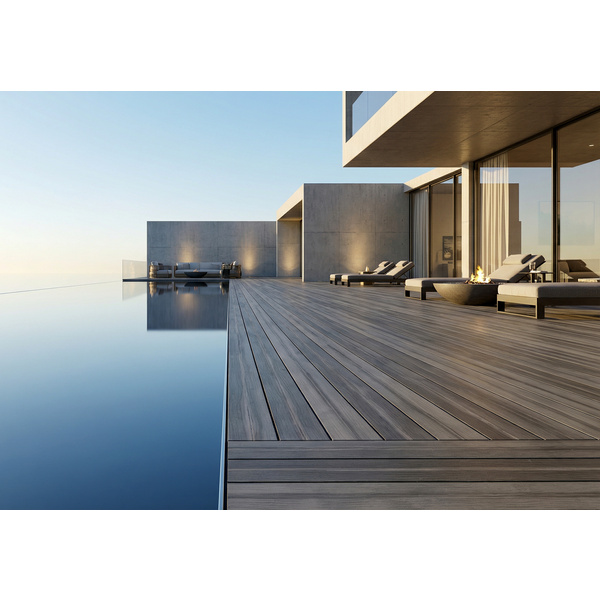 Terrassendiele GCC massiv varia schokoschwarz einseitig glatt, unterseitige Nut, SIGNUM - 21 x 119 mm