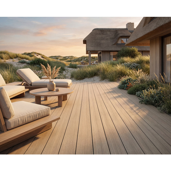 Terrassendiele GCC massiv tan einseitig gebürstet, längsseitige Nut, LINGNUM - 21 x 145 mm