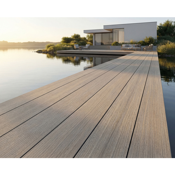 Terrassendiele GCC massiv tan einseitig gebürstet, längsseitige Nut, LINGNUM - 21 x 242 mm