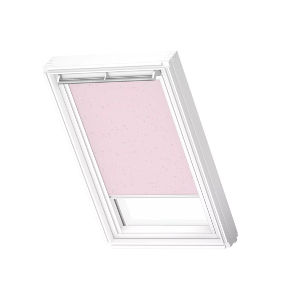 Verdunkelungs-Rollo manuell DKL CK04 4659SWL Kids Rosa Sterne, weiße Schiene