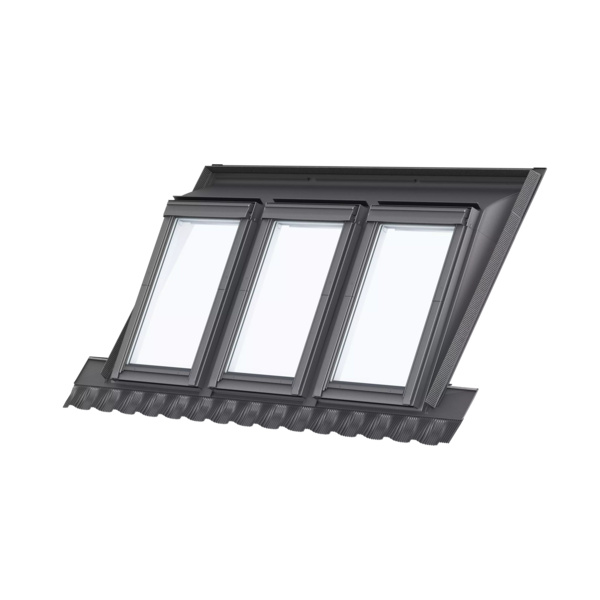Kombi-Aufkeilrahmen EAW FK06 6331E Ziegel hoch/Welle Titanzink walzblank für 3 Fenster