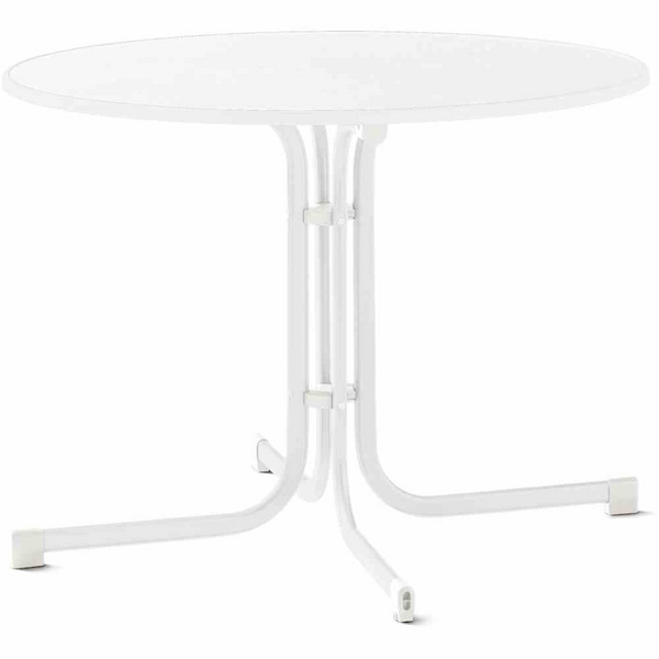 Boulevard-Klapptisch, Ø100cm, weiß StahlrohrGest., Mecalit-Pro-Platte