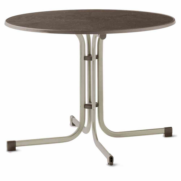 Boulevard-Klapptisch, Ø100cm, champagner Stahlrohr Gestell, Mecalit-Pro-Platte