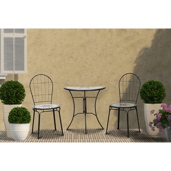 Stella Tisch 35,5x70x71,5cm Gest. Stahl matt-schwarz, Tischpl. Keramik mehrfarbig mosaikoptik