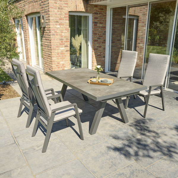 Tirana Ausziehtisch 205/265x103 matt anthrazit/dunkelgr Gest. Alu, Keramik, dunkelgr., synchr. Auszugsmech.