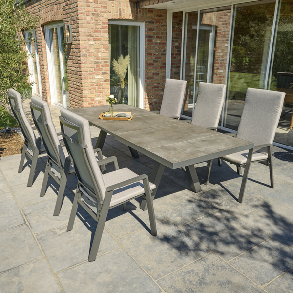 Tirana Ausziehtisch 205/265x103 matt anthrazit/dunkelgr Gest. Alu, Keramik, dunkelgr., synchr. Auszugsmech.