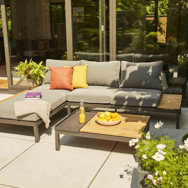 Alvida Loungetisch mit Tablett Alu, matt-anthrazit, Teak