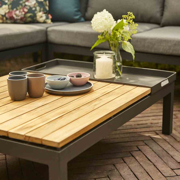 Alvida Loungetisch mit Tablett Alu, matt-anthrazit, Teak