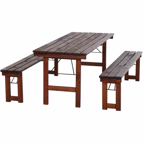 Wallis Garnitur Tisch 180x70cm, komplett zusammenklappbar, dunkelbraun laisert