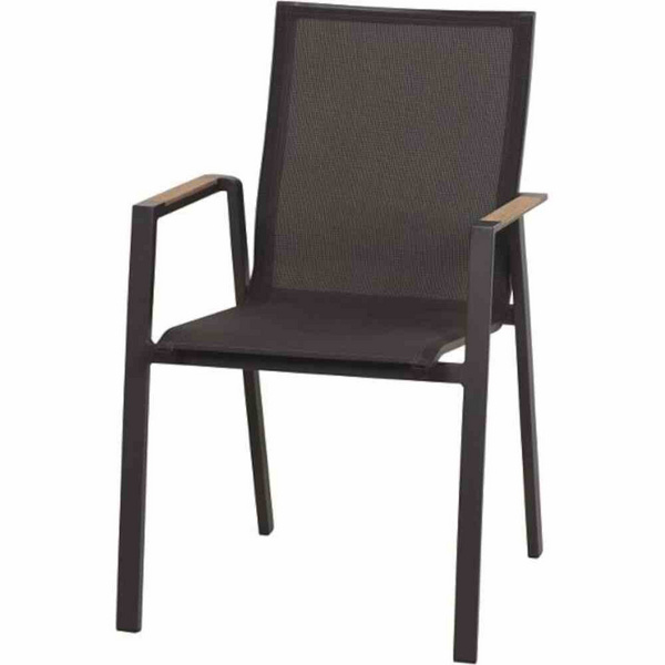 Rondo Stapelsessel Alu, matt-anthrazit, Armlehneninlay Teak