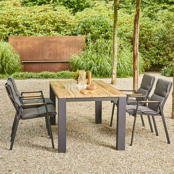 Rondo Stapelsessel Alu, matt-anthrazit, Armlehneninlay Teak