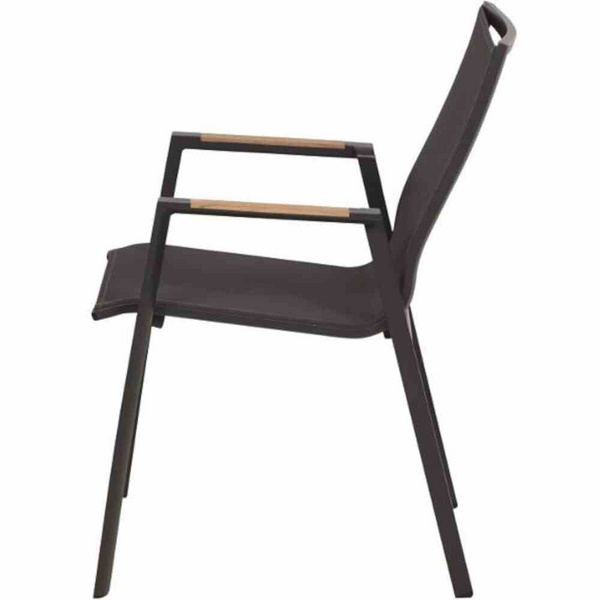 Rondo Stapelsessel Alu, matt-anthrazit, Armlehneninlay Teak