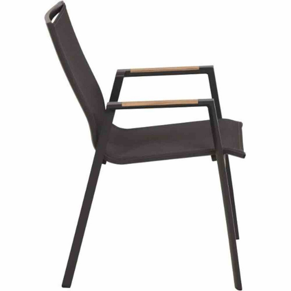 Rondo Stapelsessel Alu, matt-anthrazit, Armlehneninlay Teak