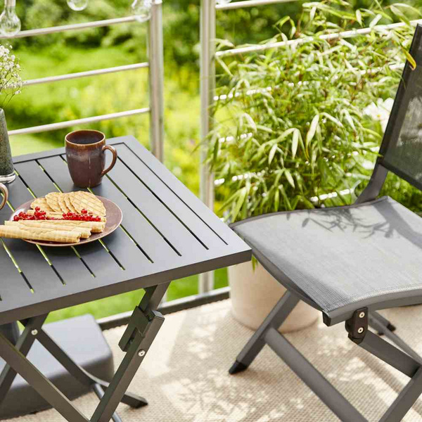 Tesoro Klappstuhl, matt-anthrazt Alu, TextilBez. silber schwarz